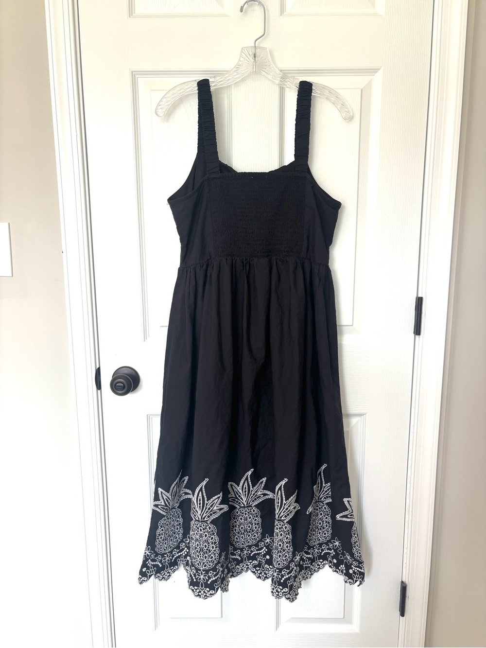 Black Dress with White Pineapple Embroidery Dark Fairy Whimsigoth